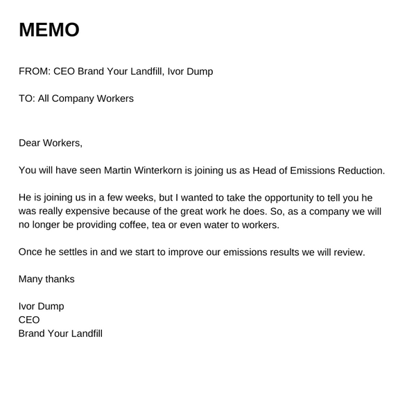 MEMO from CEO - New head of emissions reduction